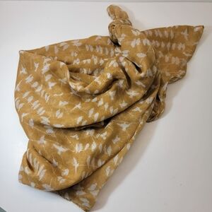 Mustard Yellow and Cream Birds on a Wire Print Scarf, Wrap